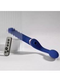 Синий безремневой страпон Multi Orgasm Bendable Strap-On size XL с клиторальной стимуляцией - Strap-on-me - купить с доставкой в Пскове