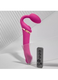 Ярко-розовый безремневой страпон Multi Orgasm Bendable Strap-On size L с клиторальной стимуляцией - Strap-on-me - купить с доставкой в Пскове