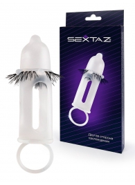 Эластичная насадка на пенис с подхватом мошонки и стимулирующими «ресничками» - Sextaz - в Пскове купить с доставкой