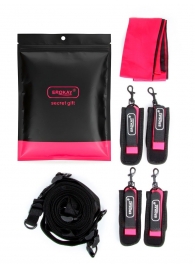 Черно-розовый эротический набор: фиксатор, оковы, наручники, повязка - Erokay - купить с доставкой в Пскове