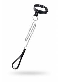 Черный узкий однослойный ошейник с серебристым поводком-цепочкой - Pecado - купить с доставкой в Пскове