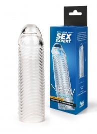 Прозрачная закрытая насадка на пенис с ребрышками - 16 см. - Sex Expert - в Пскове купить с доставкой