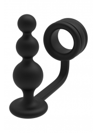 Черное эрекционное кольцо с анальной елочкой Cockring With Beaded Anal Plug - Dream Toys - в Пскове купить с доставкой