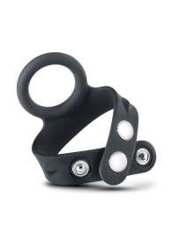 Черное эрекционное кольцо с подхватом мошонки на кнопках VS6 - Blush Novelties - в Пскове купить с доставкой