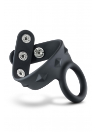 Черное эрекционное кольцо с подхватом мошонки на кнопках VS6 - Blush Novelties - в Пскове купить с доставкой