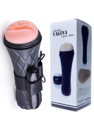Телесный мастурбатор-вагина в черной колбе с вибрацией - Boys of Toys - в Пскове купить с доставкой