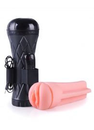 Телесный мастурбатор-вагина в черной колбе с вибрацией - Boys of Toys - в Пскове купить с доставкой