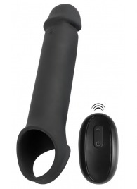 Черная вибронасадка для пениса с хомутом для мошонки и пультом ДУ Remote Controlled Penis Extension - Orion - в Пскове купить с доставкой