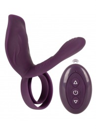 Фиолетовая насадка на член с клиторальным отростком и пультом ДУ RC Couple’s Vibrator 2 - Orion - в Пскове купить с доставкой