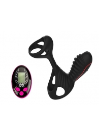 Чёрная насадка на фаллос Gladiator + LRS  с трехкнопочным пультом управления - Adrien Lastic - в Пскове купить с доставкой