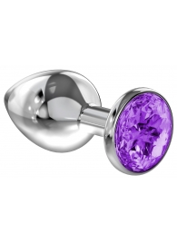 Малая серебристая анальная пробка Diamond Purple Sparkle Small с фиолетовым кристаллом - 7 см. - Lola Games - купить с доставкой в Пскове