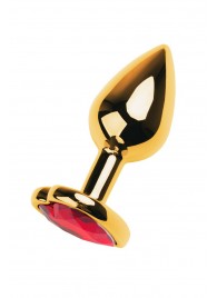 Золотистая анальная пробка с кристаллом-сердцем - 7,5 см. - ToyFa - купить с доставкой в Пскове