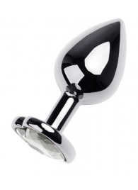 Серебристая анальная пробка с прозрачным кристаллом-сердцем - 8 см. - ToyFa - купить с доставкой в Пскове