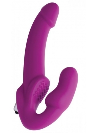 Ярко-розовый безремневой вибрострапон Evoke Vibrating Strapless Silicone Strap-on Dildo - XR Brands - купить с доставкой в Пскове