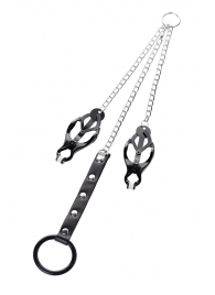 Черно-серебристые зажимы для сосков с кольцом для пениса TOYFA Metal - ToyFa - купить с доставкой в Пскове