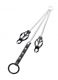 Черно-серебристые зажимы для сосков с кольцом для пениса TOYFA Metal - ToyFa - купить с доставкой в Пскове