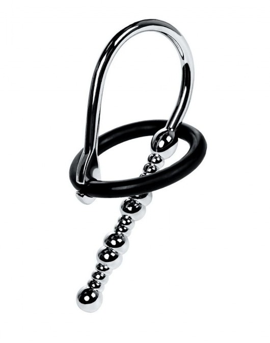 Серебристый уретральный плаг-бусины TOYFA Metal с мягким фиксириющим кольцом - ToyFa - купить с доставкой в Пскове