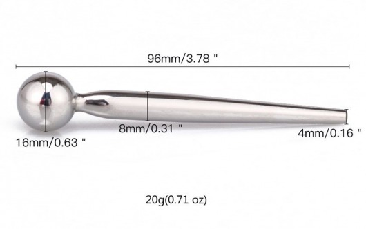 Гладкий металлический уретральный плаг с шариком - 9,6 см. - Notabu - купить с доставкой в Пскове