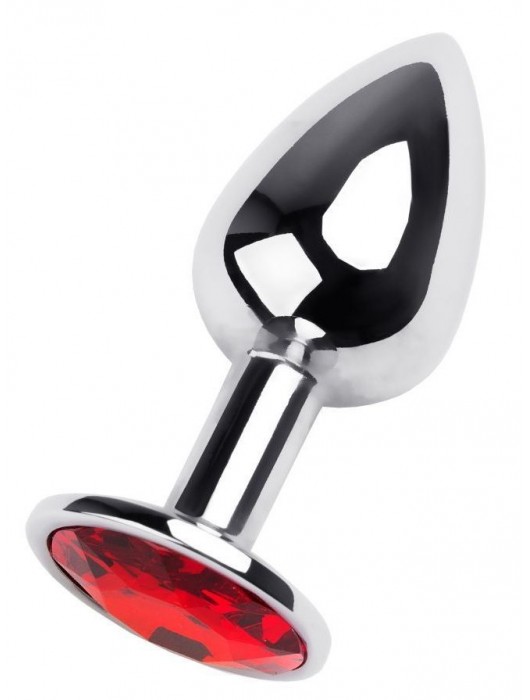 Маленькая коническая серебристая анальная пробка с красным кристаллом - 7 см. - ToyFa - купить с доставкой в Пскове