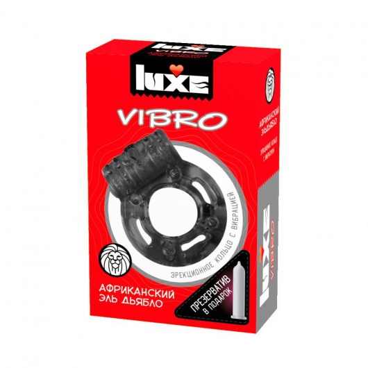 Чёрное эрекционное виброкольцо Luxe VIBRO  Африканский Эль Дьябло  + презерватив - Luxe - в Пскове купить с доставкой