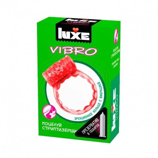 Розовое эрекционное виброкольцо Luxe VIBRO  Поцелуй стриптизёрши  + презерватив - Luxe - в Пскове купить с доставкой