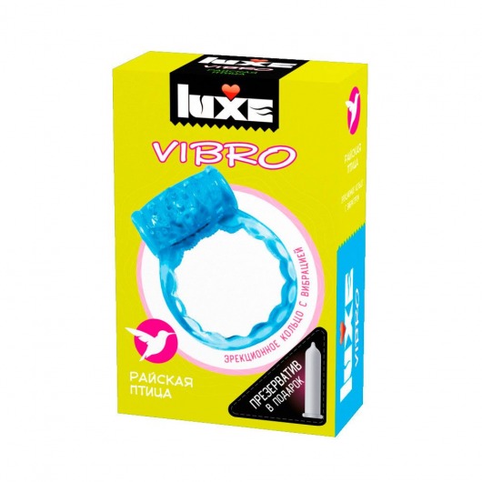 Голубое эрекционное виброкольцо Luxe VIBRO  Райская птица  + презерватив - Luxe - в Пскове купить с доставкой