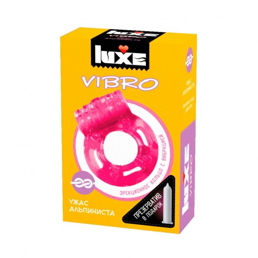 Розовое эрекционное виброкольцо Luxe VIBRO  Ужас Альпиниста  + презерватив - Luxe - в Пскове купить с доставкой