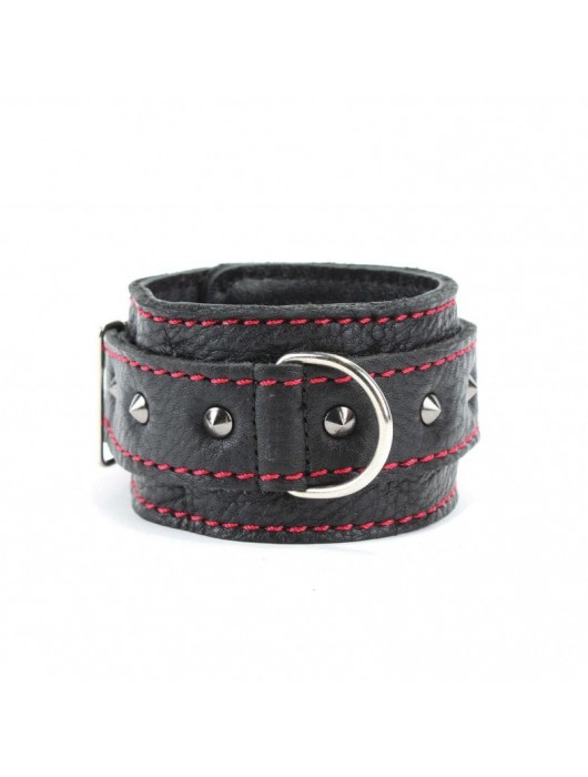 Черные оковы с шипами и контрастной строчкой - БДСМ Арсенал - купить с доставкой в Пскове