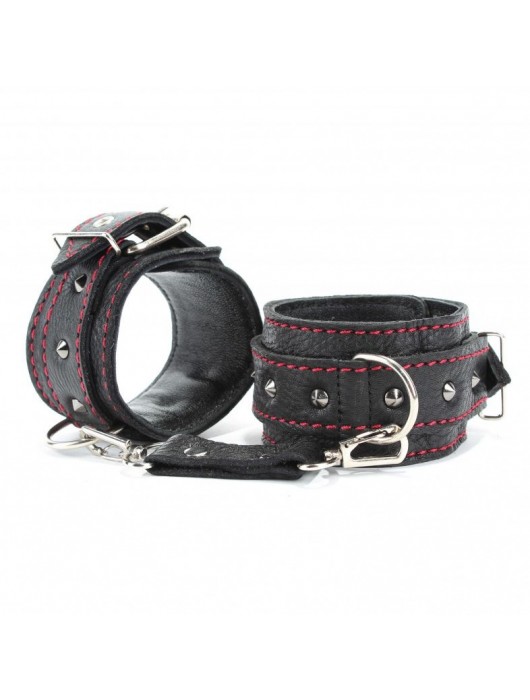 Черные оковы с шипами и контрастной строчкой - БДСМ Арсенал - купить с доставкой в Пскове