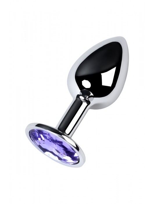 Серебристая конусовидная анальная пробка с фиолетовым кристаллом - 7 см. - ToyFa - купить с доставкой в Пскове