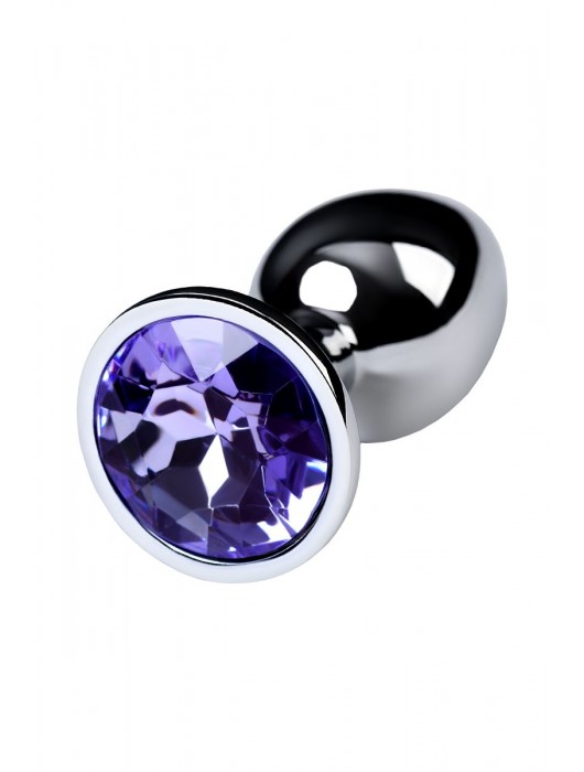 Серебристая конусовидная анальная пробка с фиолетовым кристаллом - 7 см. - ToyFa - купить с доставкой в Пскове