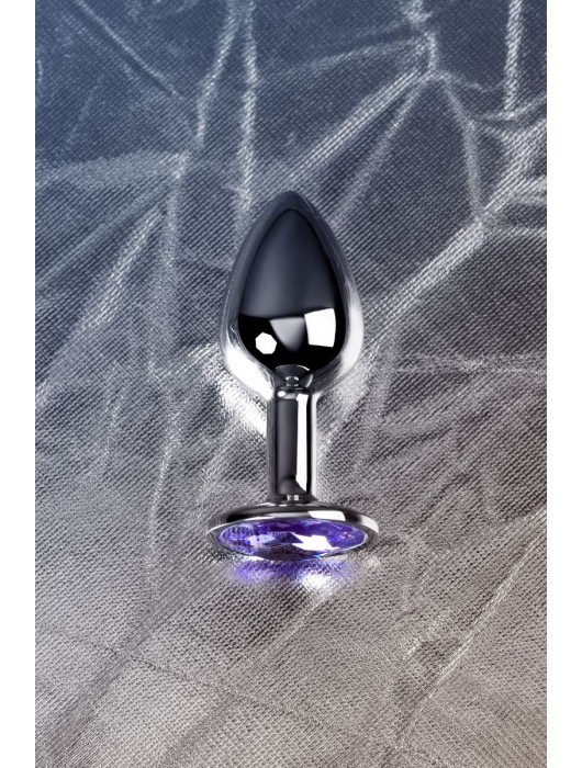Серебристая конусовидная анальная пробка с фиолетовым кристаллом - 7 см. - ToyFa - купить с доставкой в Пскове