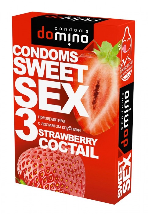 Презервативы для орального секса DOMINO Sweet Sex с ароматом клубничного коктейля  - 3 шт. - Domino - купить с доставкой в Пскове