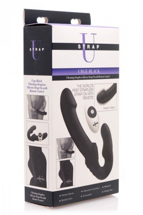 Черный безремневой страпон Urge Silicone Strap On с пультом ДУ - 24 см. - XR Brands - купить с доставкой в Пскове