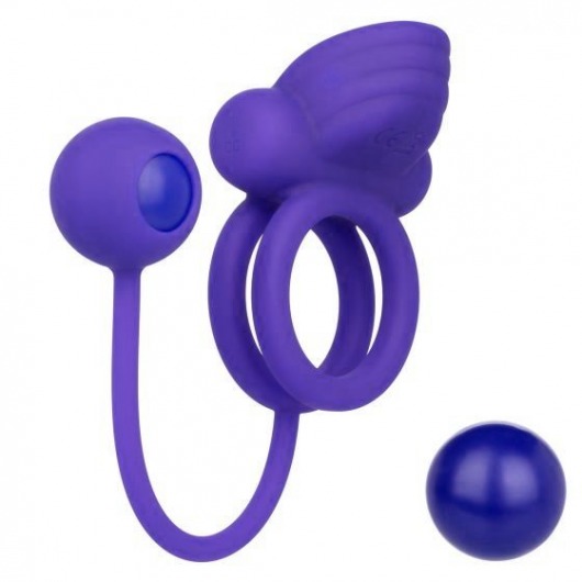 Фиолетовое эрекционное кольцо с утяжелителем Silicone Rechargeable Dual Rockin Rim Enhancer - California Exotic Novelties - в Пскове купить с доставкой