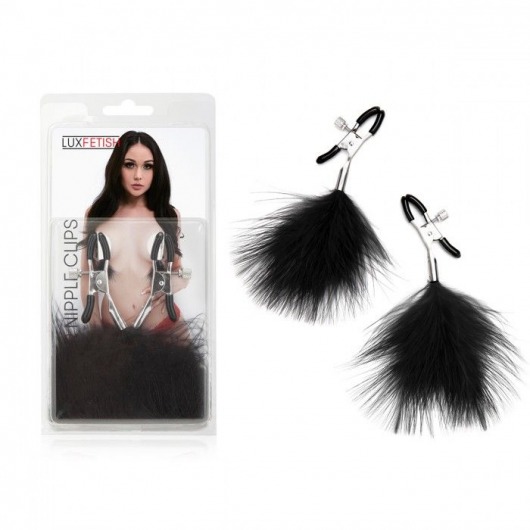 Зажимы для сосков с черными перьями - Lux Fetish - купить с доставкой в Пскове