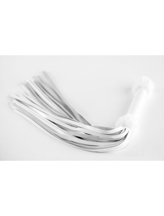 Белая плеть из натуральной кожи с меховой отделкой - 50 см. - БДСМ Арсенал - купить с доставкой в Пскове