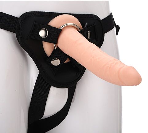 Телесный страпон на черных трусиках STRAP ON REAL DILDO - 20 см. - Dream Toys - купить с доставкой в Пскове