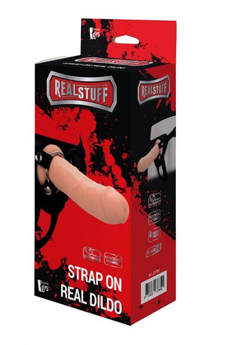 Черные трусики с телесной насадкой STRAP ON REAL DILDO - 21 см. - Dream Toys - купить с доставкой в Пскове