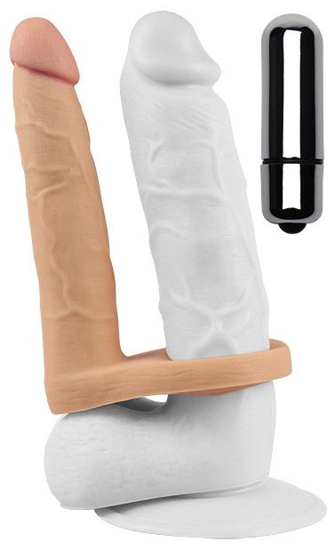 Телесная вибронасадка для двойного проникновения The Ultra Soft Double-Vibrating - 15,8 см. - Lovetoy - купить с доставкой в Пскове