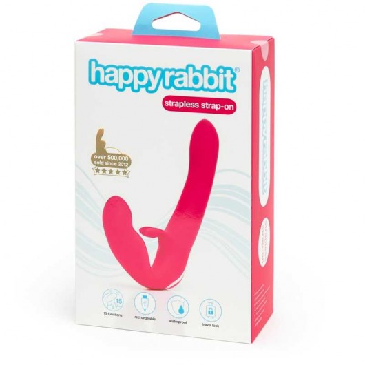 Ярко-розовый безремневой страпон Rechargeable Vibrating Strapless Strap-On - Happy Rabbit - купить с доставкой в Пскове