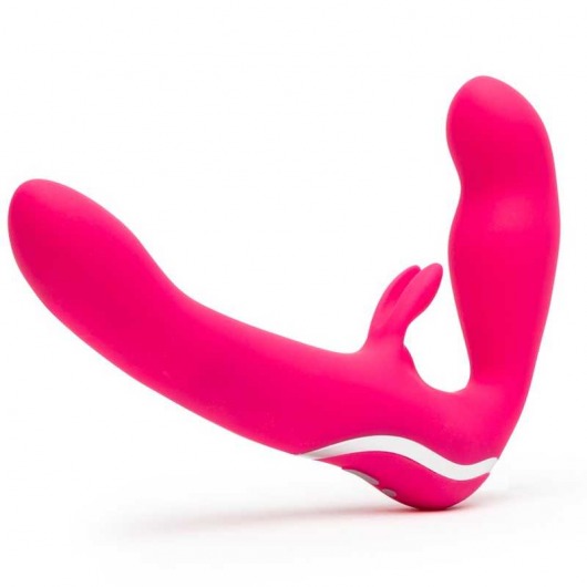 Ярко-розовый безремневой страпон Rechargeable Vibrating Strapless Strap-On - Happy Rabbit - купить с доставкой в Пскове