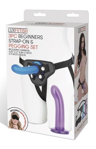 Страпон унисекс Beginners Strap-On с 2 насадками - 15 и 13 см. - Lux Fetish - купить с доставкой в Пскове