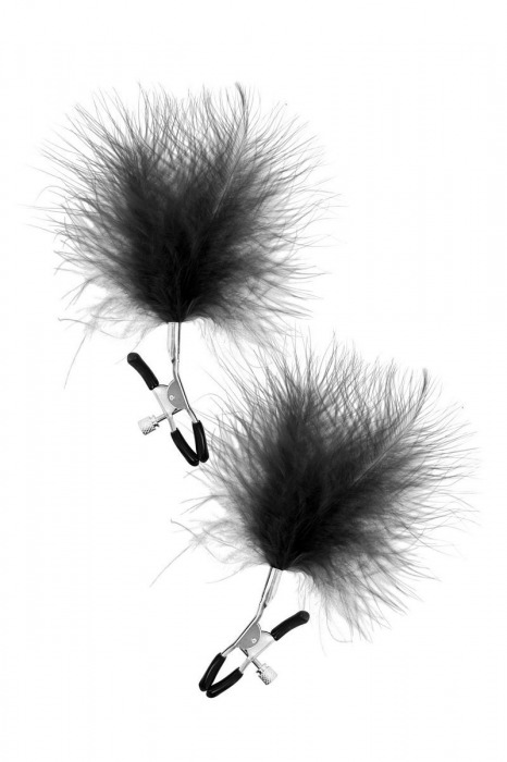 Зажимы на соски с черными пуховыми кисточками Sweet Caress Feather Nipple Clumps - Sweet Caress - купить с доставкой в Пскове