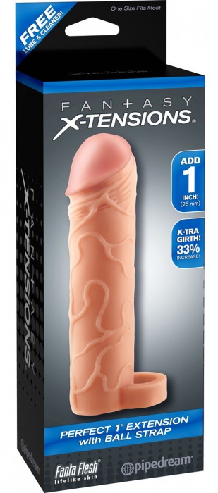 Телесная насадка с кольцом Perfect 1 Extension with Ball Strap - 17 см. - Pipedream - в Пскове купить с доставкой