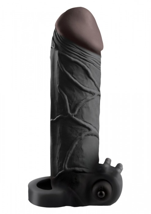Чёрная вибронасадка с кольцом Vibrating Real Feel 2 Extension - 16 см. - Pipedream - в Пскове купить с доставкой