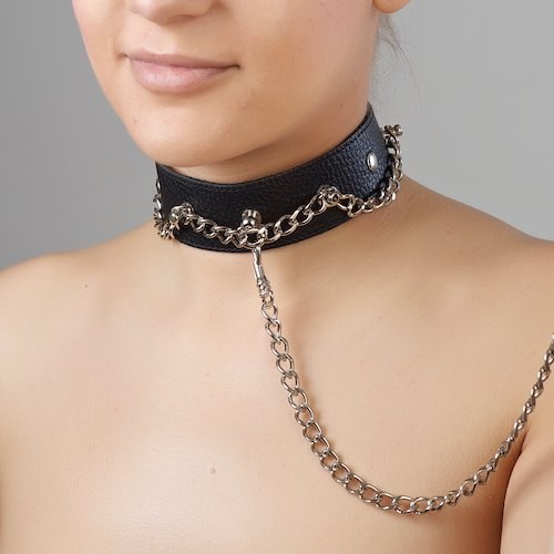 Чёрный ошейник из натуральной кожи - Sitabella - купить с доставкой в Пскове