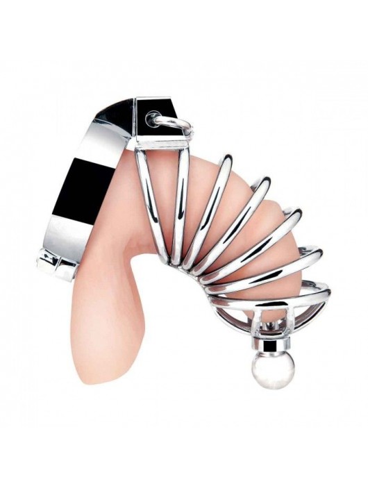 Серебристая клетка для члена Urethral Play Cage - BlueLine - купить с доставкой в Пскове