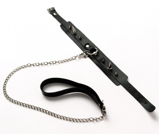 Черный ошейник с шипами и поводком - Crazy Handmade - купить с доставкой в Пскове