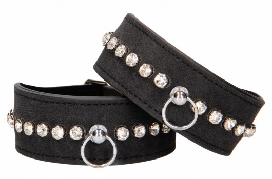 Черные наручники Diamond Studded Wrist Cuffs - Shots Media BV - купить с доставкой в Пскове